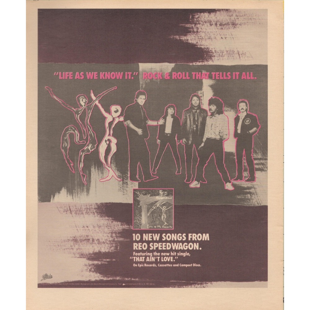1987 REO Speedwagon Magazine Print Ad Life as We Know It Epic Records Rock Decor